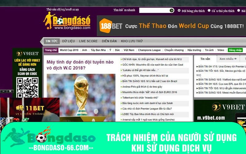 Trách nhiệm của người sử dụng khi sử dụng dịch vụ trên Bongdaso